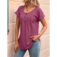 thumbnail image 6 of Women's Tops Dressy Casual Blouses Short Sleeve Shirts Clothing Summer Outfits Button Pleated Front Wine Red S, 6 of 10