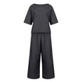 thumbnail image 4 of Women Cotton Suit Fashion Comfortable Short Sleeve And Long Pants Solid Color Linen Capris For Women Casual Summer, 4 of 6