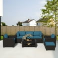thumbnail image 7 of 7-Piece Waterproof Outdoor Patio Furniture Set, PE Wicker Rattan Sectional Sofa with Replaceable Cushions & Coffee Table, Modern Patio Conversation Set for Porch, Balcony, Backyard (Peacock Blue), 7 of 7