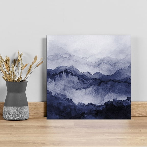Navy Blue Ombre Mountain Wall Art Painting on Canvas, Nature Abstract Art Marble Canvas Art Home Prints Wall Art Framed Modern Artwork for Living Room Bedroom Wall Decor 12x12in