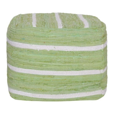 HomeRoots 18" Green Cotton Cube Striped Pouf Ottoman