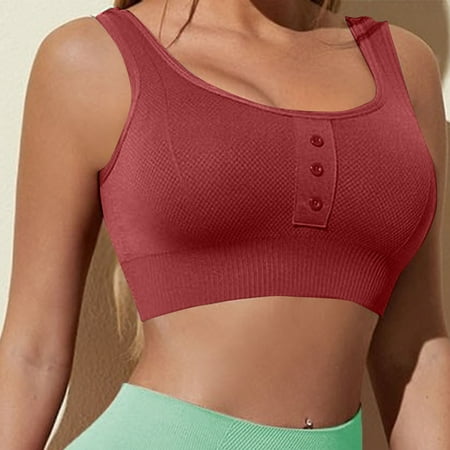 Haoxianjian Shapewear Underwear for Women Button Crew Neck Sports Bra Soft Seamless Brassiere Racerback Yoga Bra with Built in Bra Workout Crop Tank Top