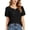 02# Black, variant on Women's Oversized Tops Puff Sleeve Blouse Loose Fit Summer Tie Front Top Casual Flowy Chiffon V-Neck Peplum for Beach Vacation M-4XL
