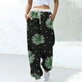 thumbnail image 2 of DeHolifer Women Pants High Waist Elastic Waist Sunflower Print Drawstring Straight Leg Pants with Pockets Green M, 2 of 5