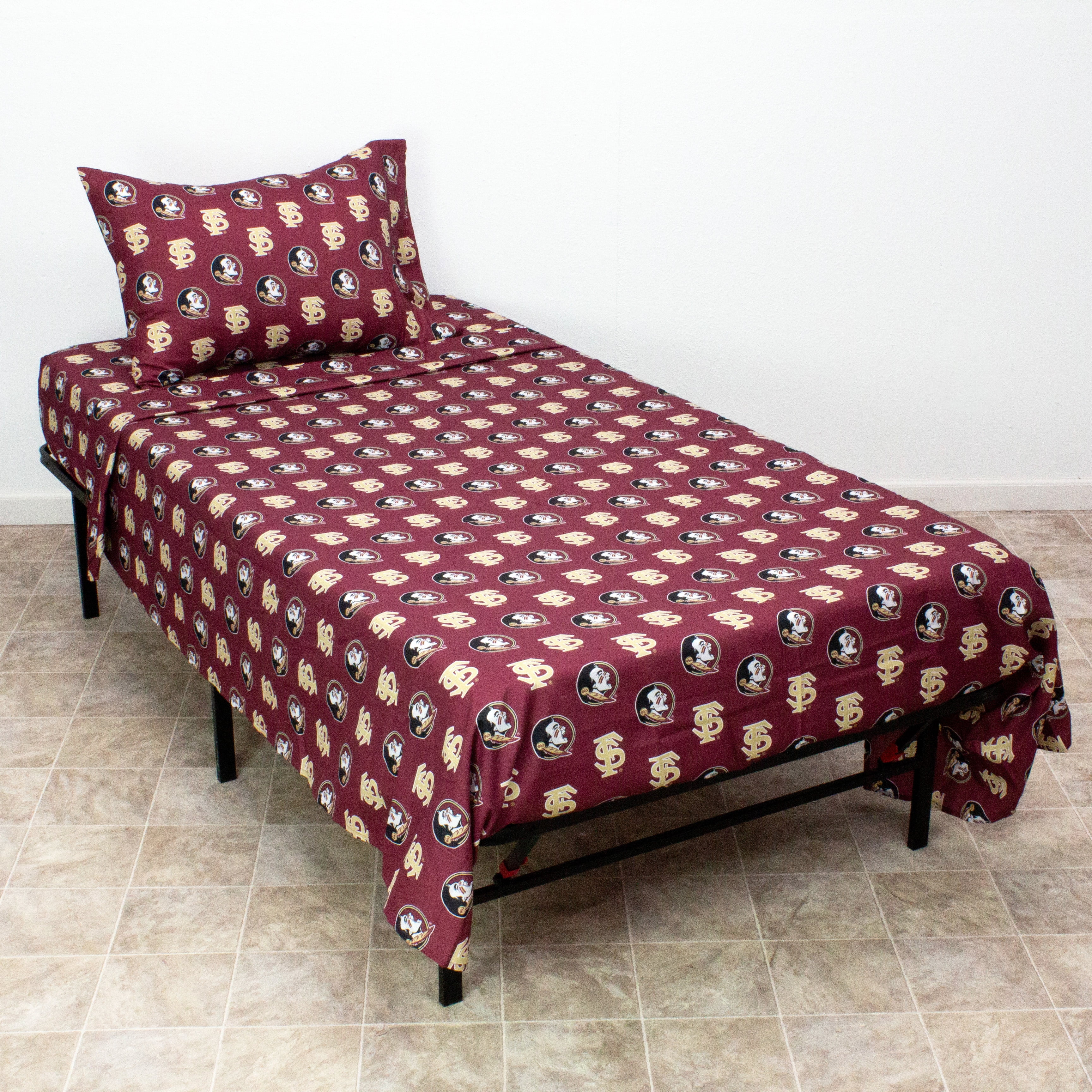 Florida State Seminoles 100% cotton, 3 piece sheet set - flat sheet, fitted sheet, 1 pillow case, Twin, Team Colors