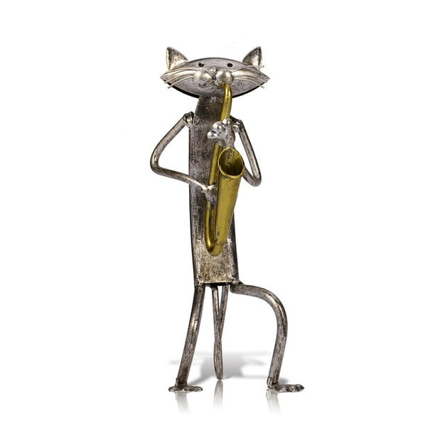 TOOARTS metal que toca el saxofón Carevas escultura del gato