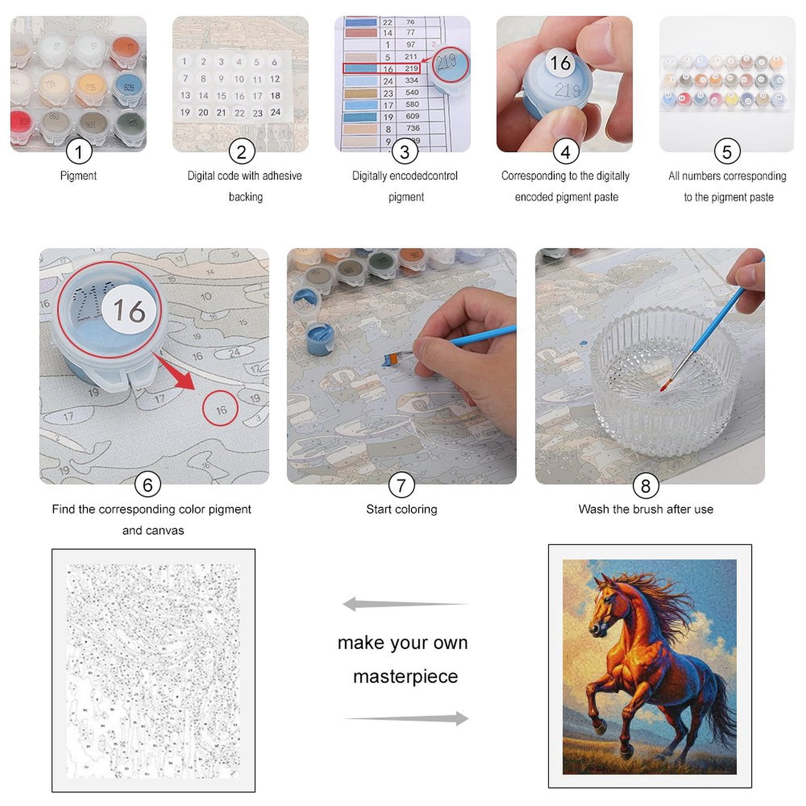 Paint By Numbers Kit for Adults Beginner - DIY Majestic Galloping Horse Art Canvas Painting Kits for Adults, Frameless Paint By Number for Adults for Home Wall Decor 16x20 Inch