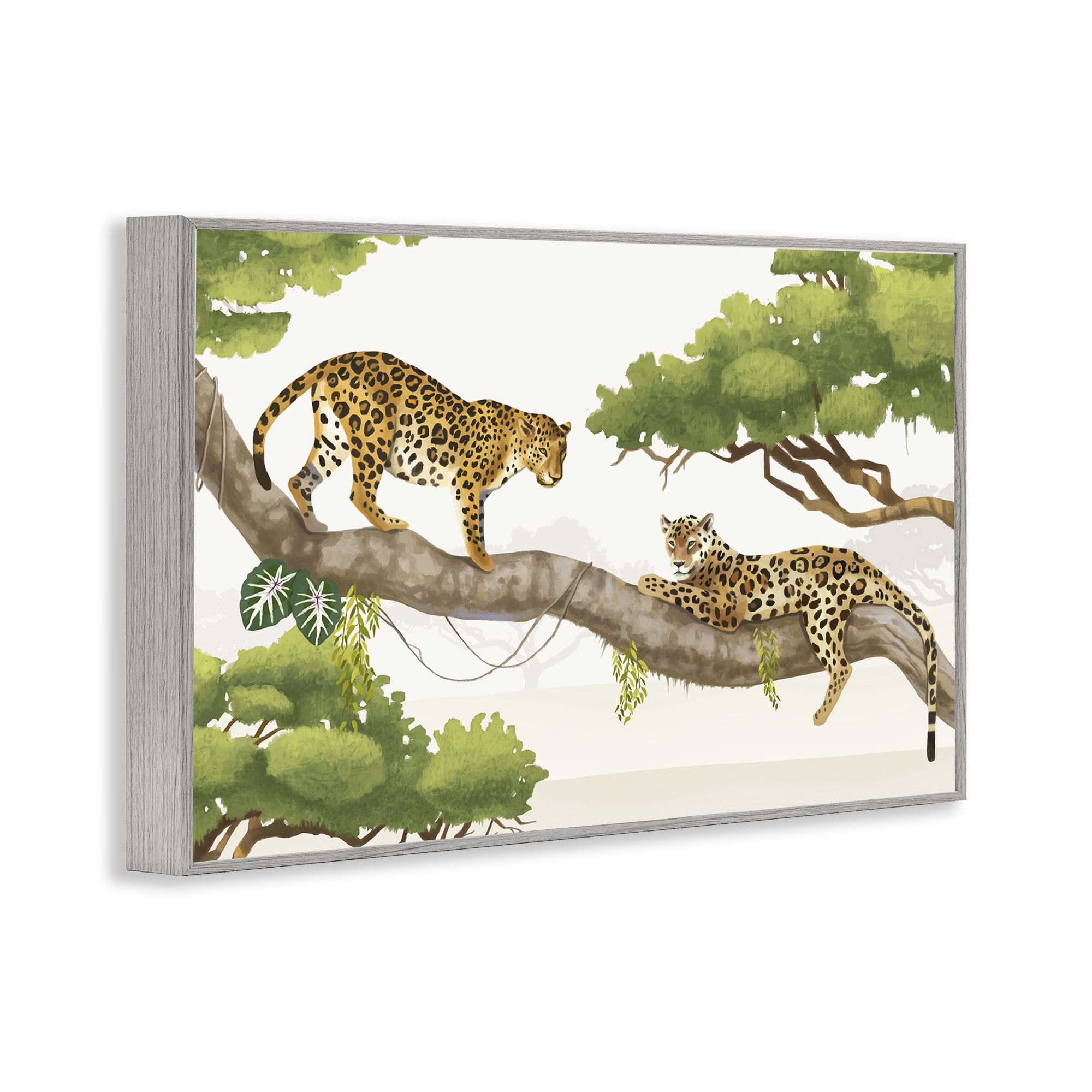 Stupell Industries Leopards Prowling on Branch Animals & Insects Painting Gray Framed Art Print Wall Art, 30 x 20