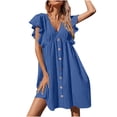 thumbnail image 2 of Puntoco Vestido De Manga Corta Con Cuello En V, Vestido De Color Sólido Con Cuello En V Y Manga Corta Para Mujer Azul Oscuro M, 2 of 8