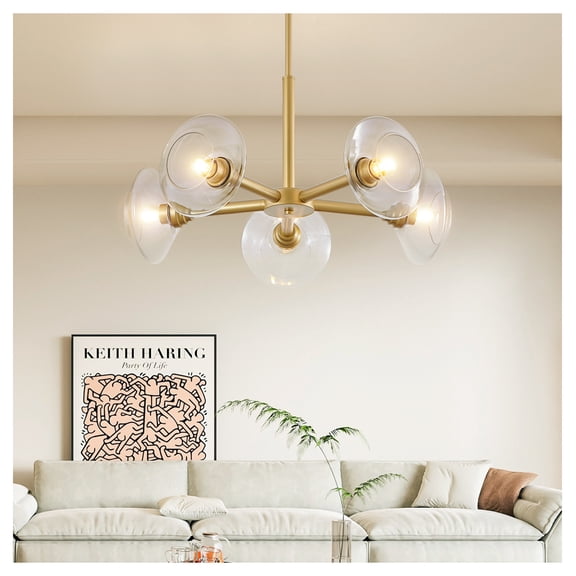 26" Gold Sputnik Chandelier - 5-Light Mid-Century Modern Pendant Light for Dining Room, Living Room, Kitchen