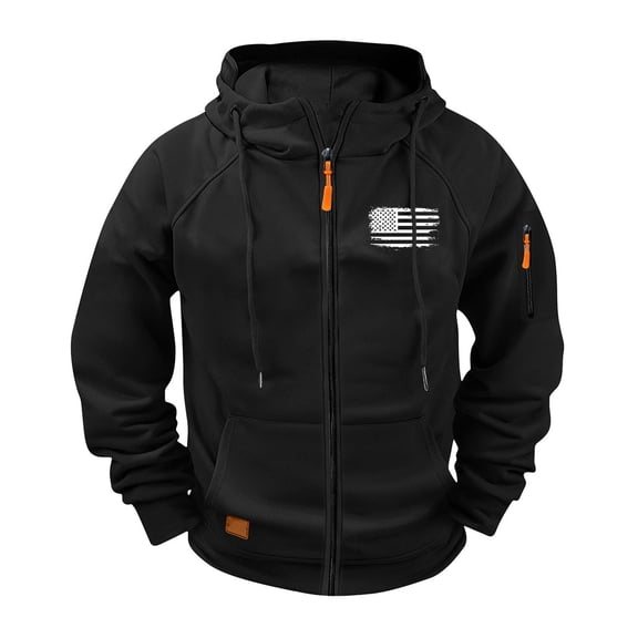 Levmjia Mens Winter Hooded Jacket Full Zip Big And Tall Pocket Zipper Long Sleeve Printed Coat Casual Warm Windproof Sports Fitness Motorcycle Jacket