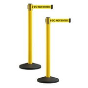 Yellow Crowd Control Stanchion Retractable Belt Barrier with 9 Ft 'CAUTION - DO NOT ENTER' Belt (Set of 2)- MSLine 630