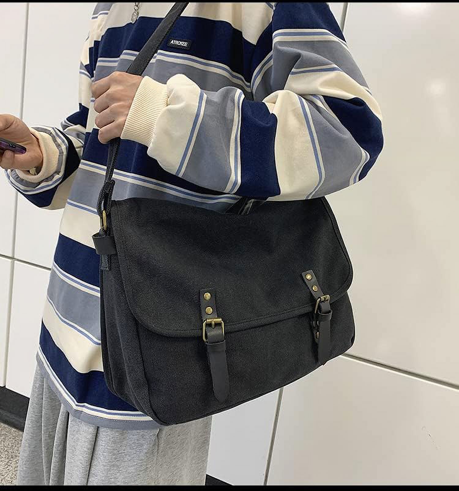 LinYooLi Canvas Messenger Bag for Men Women Y2k Vintage Crossbody Travel Satchel Shoulder Bag Hobo Grunge Hippie Laptop Bag