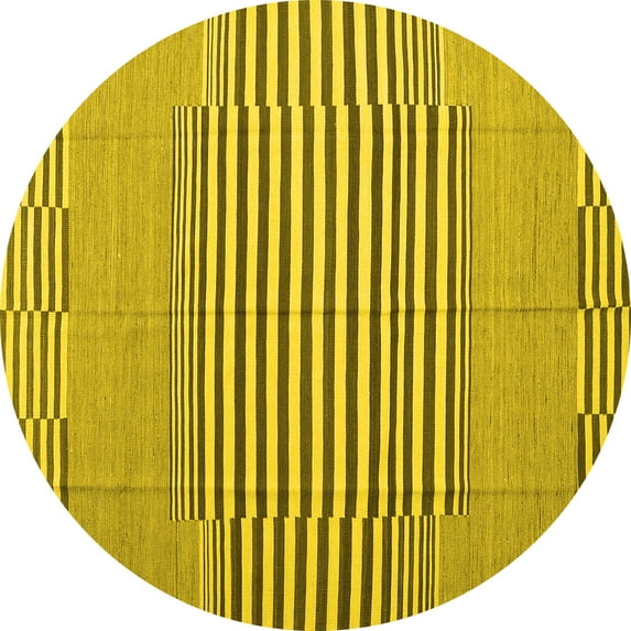 Ahgly Company Indoor Round Abstract Yellow Contemporary Area Rugs, 7' Round