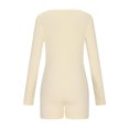 thumbnail image 4 of XFLWAM Summer One Piece Workout Jumpsuits for Women Casual Long Sleeve Control Bodycon Rompers Short Ribbed Bodysuits Beige L, 4 of 5