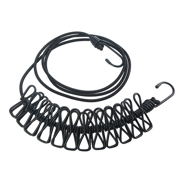 Pompotops Corde à Linge Rétractable pour Camping Extérieur Voyage Maison avec Pinces Corde à Linge Portable Coupe-Vent Antidérapante Corde de Séchage 12 Pinces Liquidation