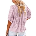 thumbnail image 4 of Txlixc Blusa informal para mujer, cuello en V, manga acampanada, textura de flores, botones, camisa suelta con volantes para mujer Txlixc  Moda, 4 of 5