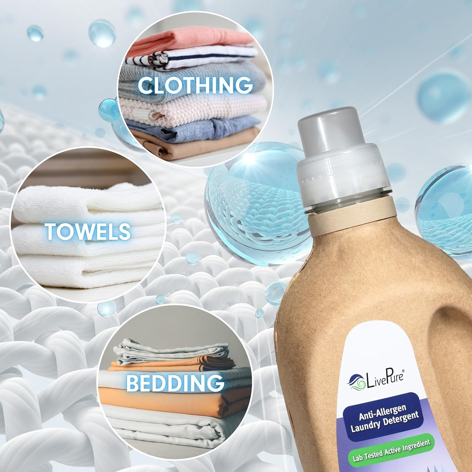 LivePure Anti-Allergen 50 OZ Laundry Detergent for Dust Mites, Pet Dander, Allergies.