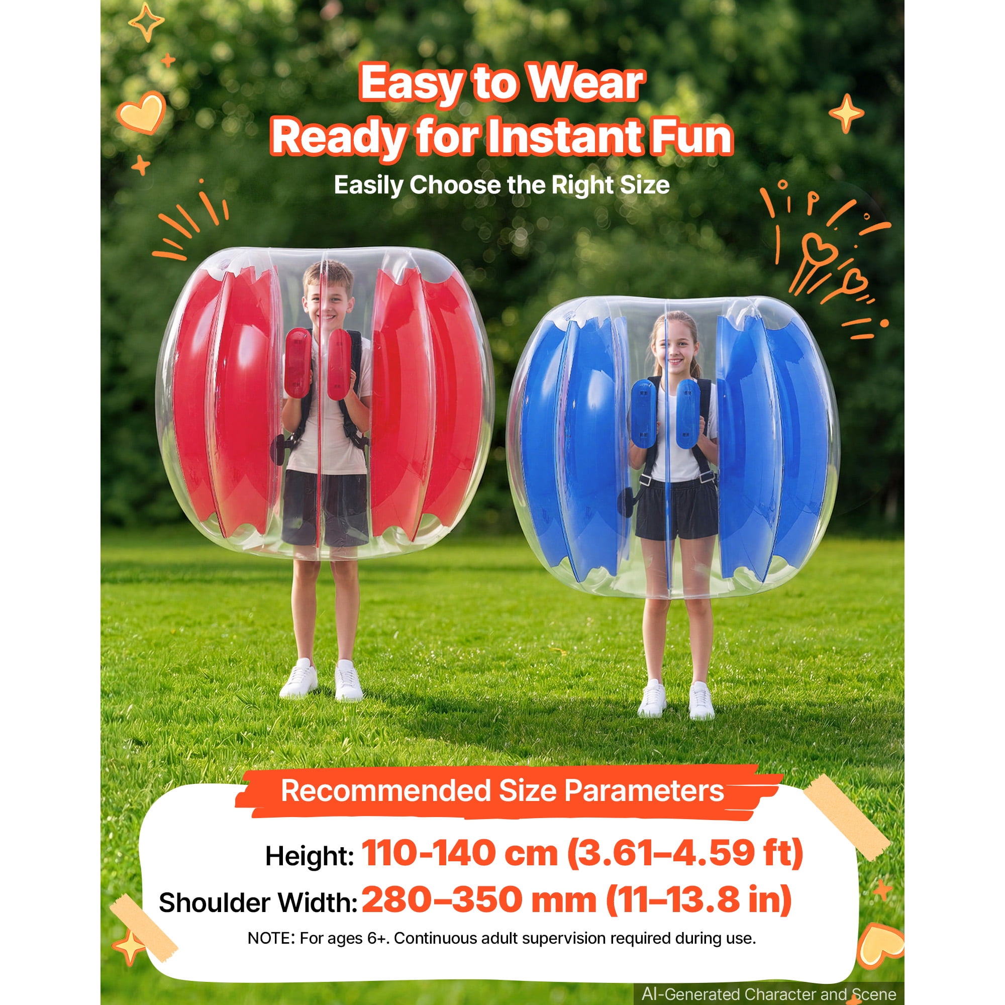 KFFKFF 2-Pack Inflatable Bumper Balls 3FT for Kids, Blue and Red, Ideal for Outdoor Activities like Backyard Games, Camping, Picnics, Parks, and Team Play, Durable PVC Material with Handles