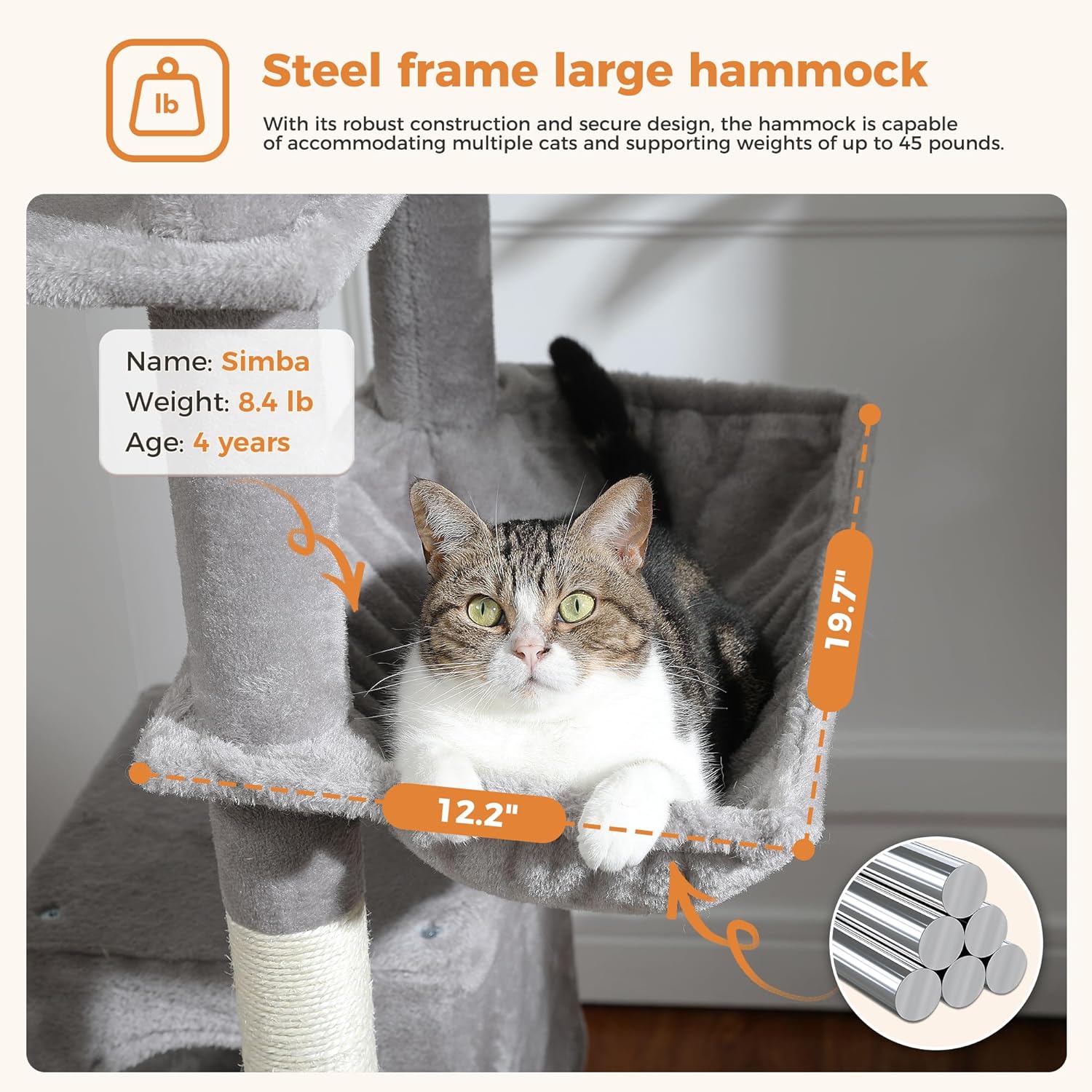 LEHOME 70 Inch Cat Tower, Tall Cat Tree with 2 Cozy Condos, 2 Plush Perch, Large Basket, 2 Scraching Pad & 6 Scraching Posts for Indoor Cats Large Adult, Gray