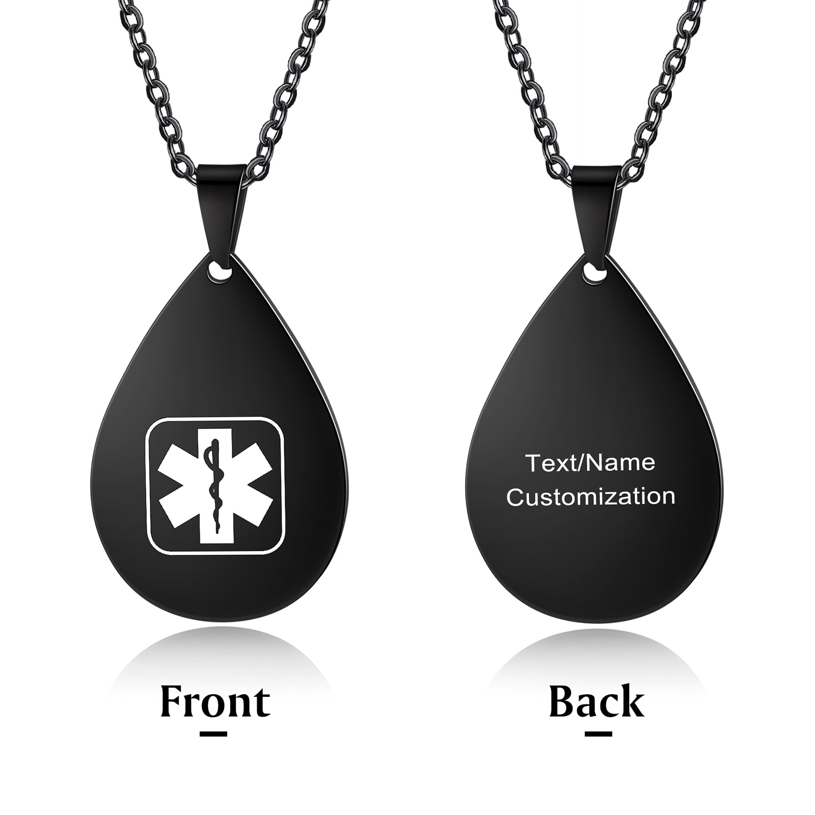 LORA Jewelry Medical Alert Necklace Medical ID Tag Necklace Emergency