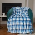 thumbnail image 4 of ClimateRight by Cuddl Duds Oversized Throw With A Cozy Sherpa Pocket For Your Feet, Cream Blue Buffalo Plaid, 4 of 6