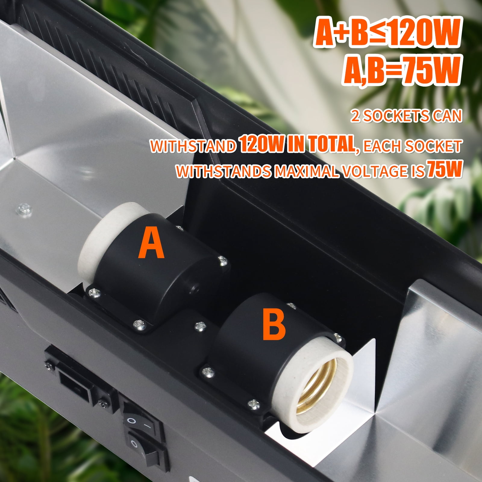 Dual Reptile Light Fixture Reptile Heat Lamp Fixture with Separate Switches Fit,150W Max - E26 Socket for Heat & UVB Lamps, Heat Bulb for Reptile Glass Terrariums