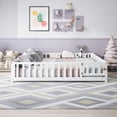 thumbnail image 2 of Leumius Full Size Floor Platform Bed Frame with Fence and Door for Kids, Montessori Floor Bed Frame with Support Slats for Toddlers White, 2 of 9
