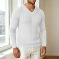 thumbnail image 2 of ZVAVZ V Neck Knit Tee Shirts for Men Long Sleeve Textured Tops Fall Casual Gym Athletic Shirts Stretchy Workout Running T-Shirt White S, 2 of 7