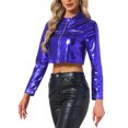 thumbnail image 4 of INSPIRE CHIC Women's Cropped Jackets Stand Collar Metallic Zipper Long Sleeve Party Jacket XS Deep Blue, 4 of 6