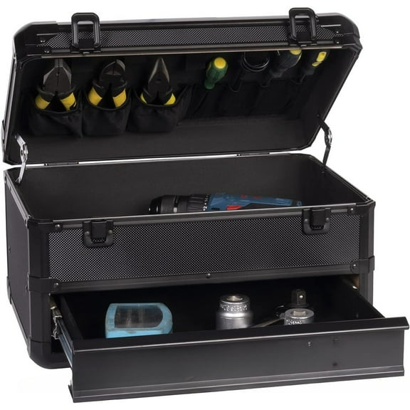 Tool Box Hard Case Tool Organizer Storage Cabinet Carry Case,Toolbox with Drawers, Black