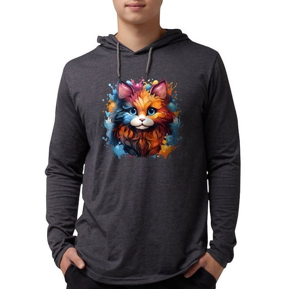CafePress - Cute Cat Watercolor Long Sleeve T Shirt - Mens Hooded Shirt