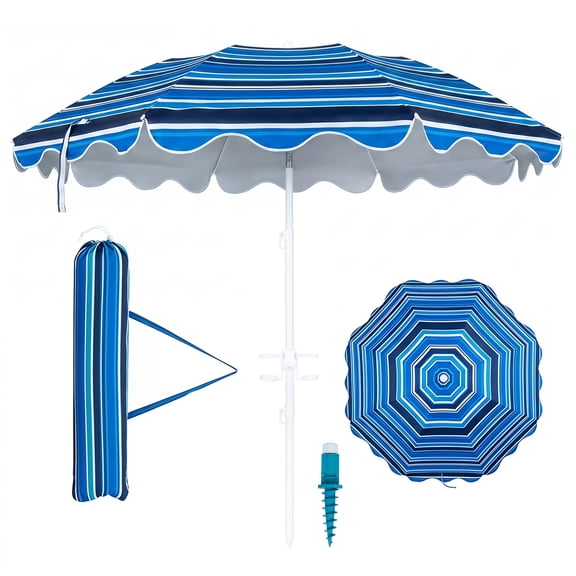 Infans 6.5 FT Beach Umbrella w/Sand Anchor Tilt Mechanism UPF 50 Sun Protection