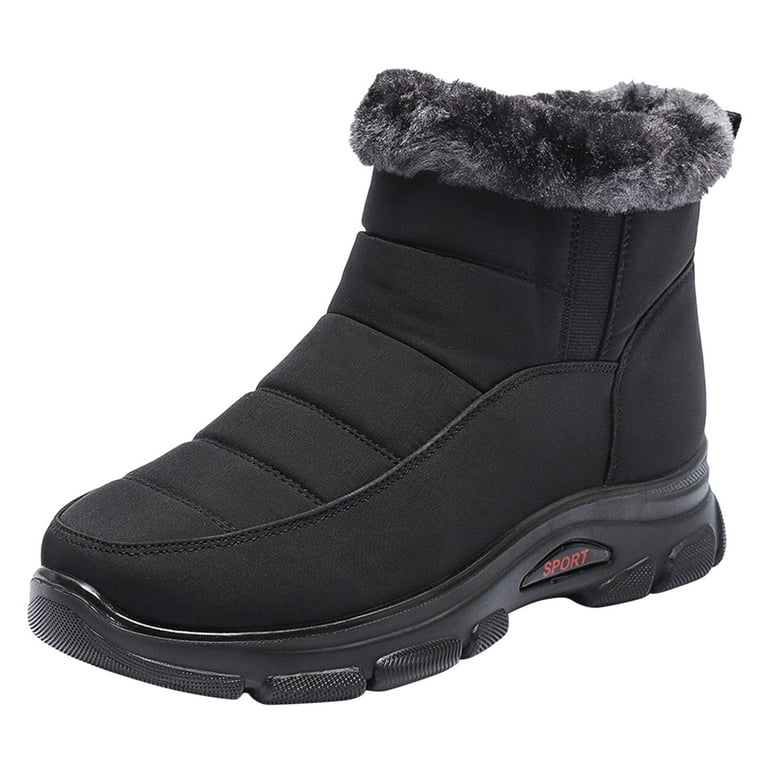 Fzm Snow Boots Flat Proof Warm Laceup Boots Women Water Keep Velvet Round Toe Shoes Plus Women's Boots, Size: 38, Black