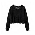 thumbnail image 4 of Xdegoge Womens Swim Cover Up Distressed Open Knit Sweater Crewneck Long Sleeve Slouchy Crochet Pullover Ribbed Trim Casual Beach Tunic, 4 of 6