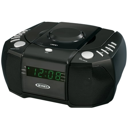 JENSEN JCR-310 Dual Alarm Clock AM/FM Stereo Radio with Top-Loading CD (Cd Player Best Sound Quality)