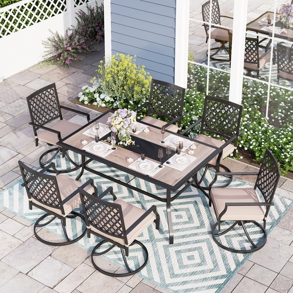 Sophia & William 7 Peices Outdoor Patio Dining Set Swivel Chairs and Wooden-like Table Furniture Set