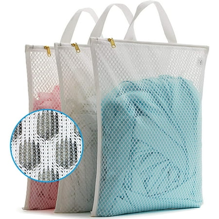 

Laundry Bag Mesh Wash Bag，Use YKK Zipper，Tote Bag Bathroom Hanging Bra Fine Mesh Wash Bag for Underwear 3 Bags（3L Cellular Mesh）
