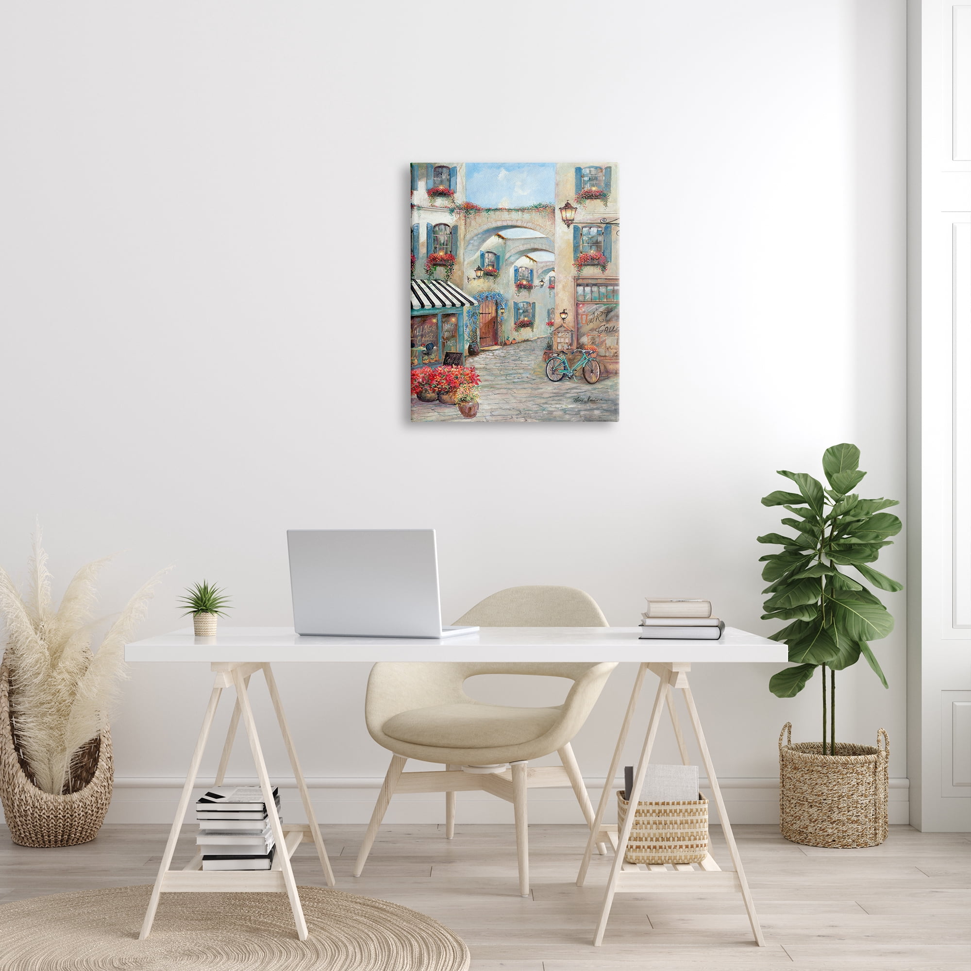 Stupell Industries European Village Traditional Town Square Bistro Flowers Architecture, 24 x 30, Design by Ruane Manning