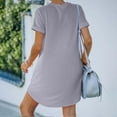 thumbnail image 4 of Women's Dresses Women's Fashion Summer Leisure Sports Curled Sleeves Solid Color Double Pocket Short Sleeve Dress T-shirt Skirt Women Dresses Plus Size, 4 of 7