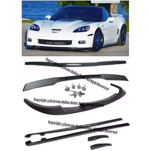 For 2005 2013 Chevrolet Corvette C6 Z06 Grand Sport Eos Zr1 Style Abs Plastic Front Bumper Lip Splitter Side Skirts Panels Mud Painted Matte Black Rear Spoiler Wing Walmart Com Walmart Com