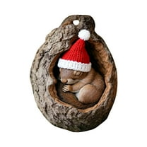 chaungfeng Christmas Animal Acorn Ornaments, A Animal in The Tree Hole 2D Acrylic Hanging Ornament, Cute Animal with Santa Hat for Pet Lover, Holiday Winter Home Decor Party Supplies (#15)