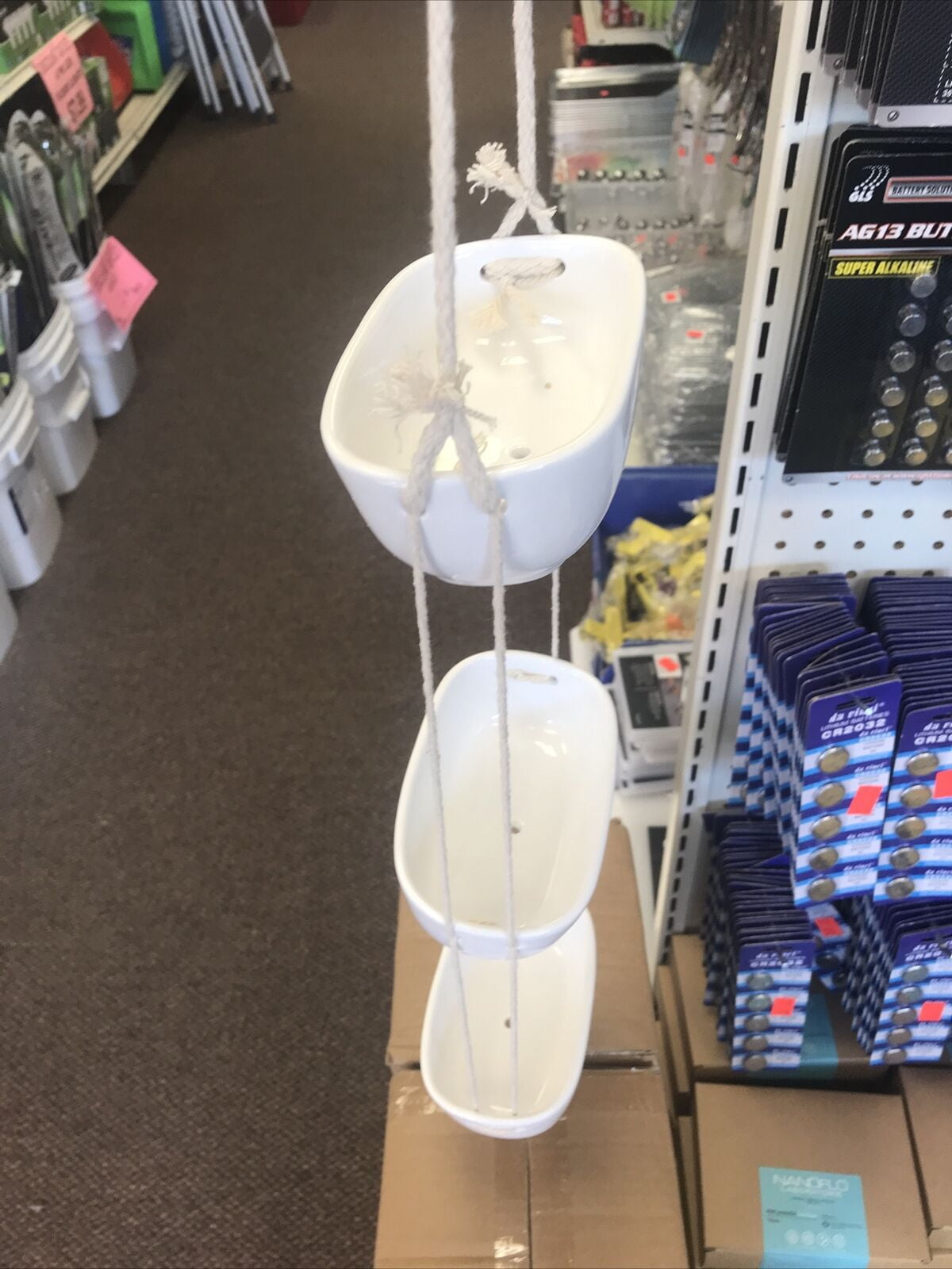 3 Tier Planter White Ceramic With Heavy Jute String