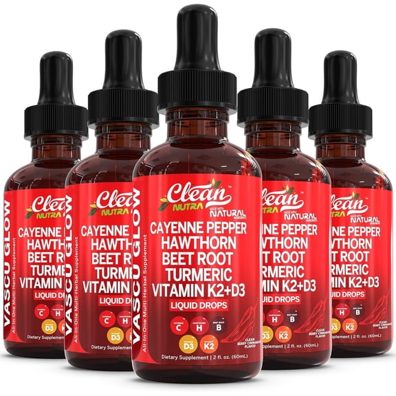Clean Nutra Cayenne Pepper Drops Supplement Liquid   Hawthorn Berry, Vitamin D3 K2 Beet Root Powder, Ceylon Cinnamon, Turmeric Curcumin, Organic Panax Ginseng, Berberine Extract (5)