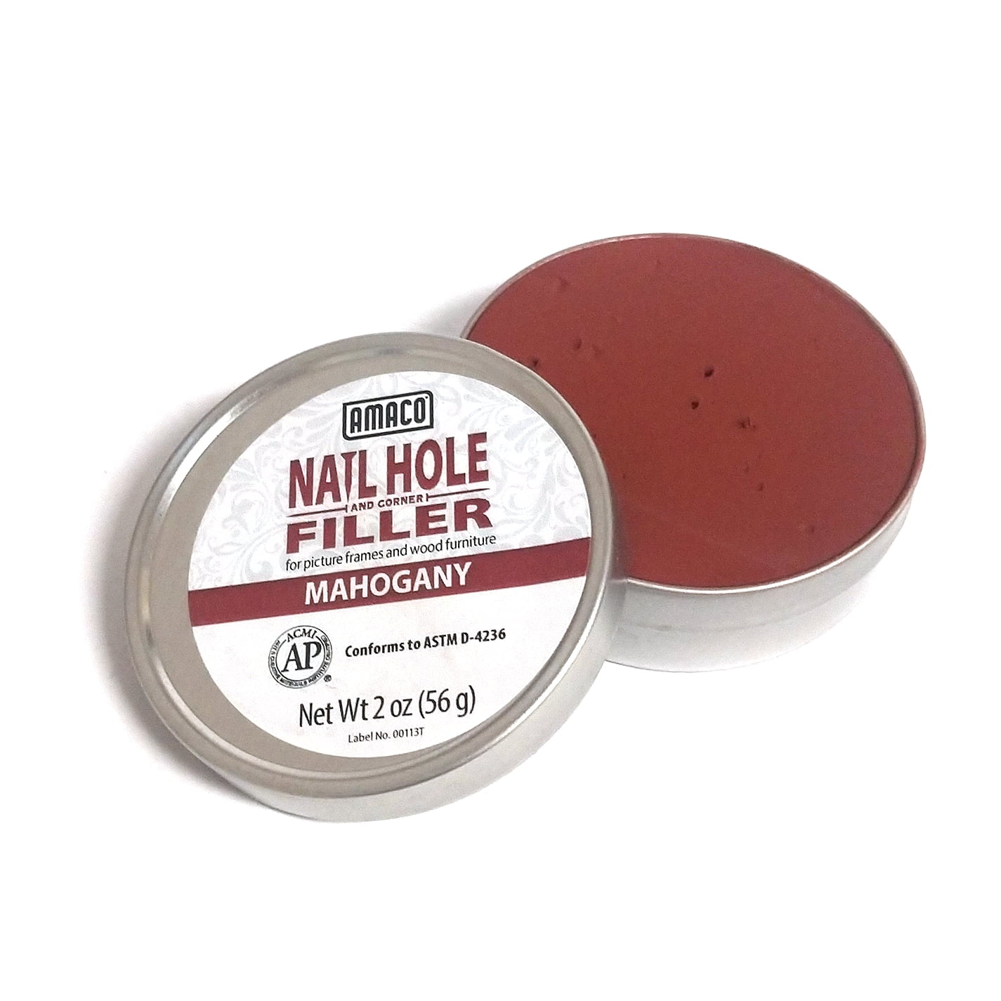 Amaco Nail Hole and Corner Filler for Wood, 2 Oz Tin, Mahogany