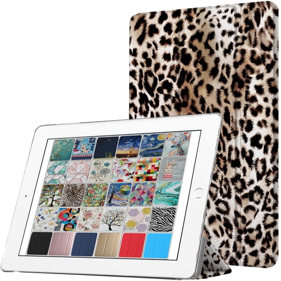 iPad 9.7 5th 6th Gen Air 1st 2nd Gen [iPad 5 6 Air 1 2] MRJN2LL/A MR7G2LL/A MP2F2LL/A MP2G2LL/A MD785LL/A MD788LL/A MGLW2LL/A Printed Protective PC Clear Flip Back Cover - Leopard