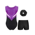 thumbnail image 6 of iiniim Kids Girls Dance Gymnastics Ballet Leotard Sparkly Rhinestones Bodysuit with Shorts Hair Band Purple&Black 12, 6 of 7