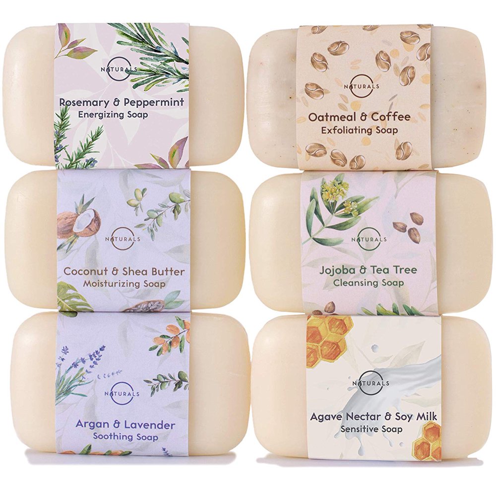 O Naturals 6 Piece Moisturizing Body Wash Bar Soap Collection. Hand Soap, 100 Natural Organic