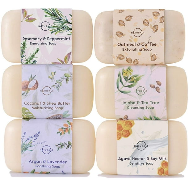 O Naturals 6 Piece Moisturizing Body Wash Bar Soap Collection. Hand Soap, 100 Natural Organic