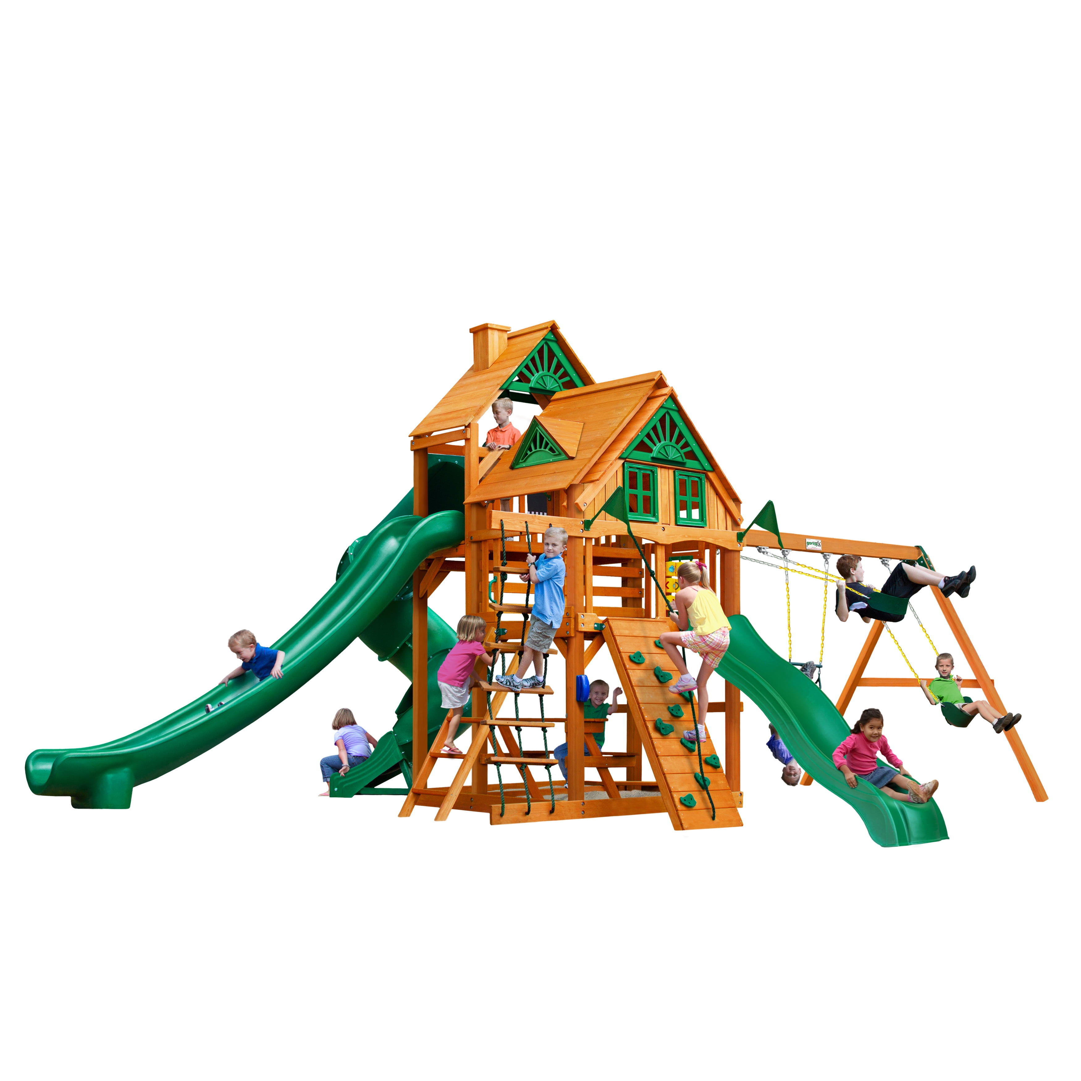 Gorilla Playsets Great Skye II Treehouse Wooden Swing Set with 2 Swing
